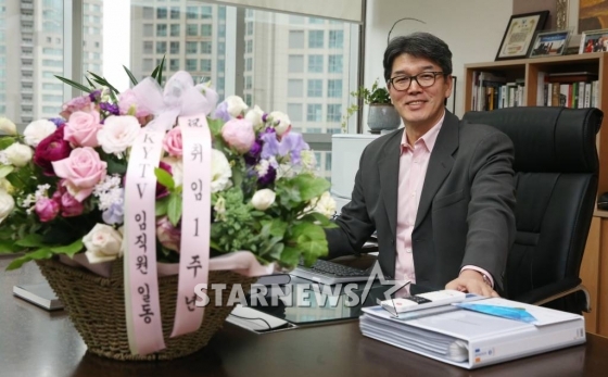 김영선 스카이라이프TV 대표 인터뷰 간 날이 공교롭게도 취임 1주년이었다. /사진= 이기범기자