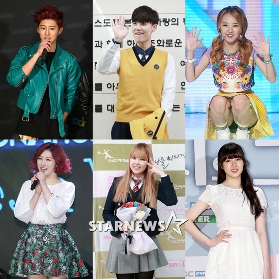 (왼쪽 위부터 시계방향) 아이콘 B.I, B.A.P 젤로, 앤씨아, 여자친구 예린, 소나무 하이디 의진 / 사진=스타뉴스