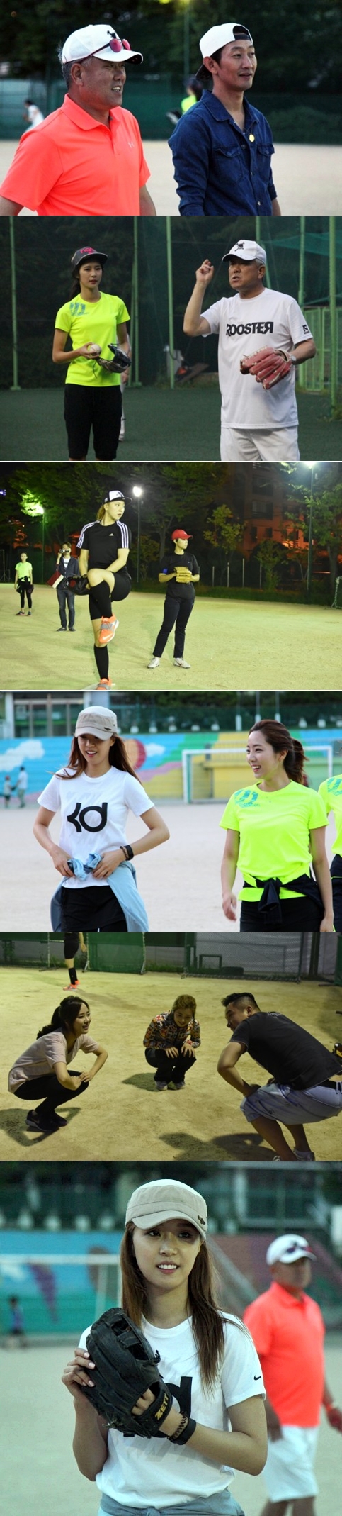 (위에서부터 아래로) 양승호 감독과 김창렬, 박기량, 배우 박지아와 개그우먼 황지현, 배지현-정순주 아나운서, 홍민희-신지은 아나운서와 노현태, 배지현 아나운서. /사진=한스타 제공