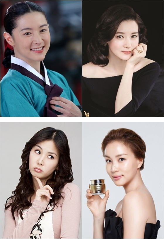 사진 위 '대장금'(2004)의 이영애와 최근 화장품 광고에서의 이영애. 사진 아래 영화 '언니가 간다'(2007)의 고소영과 최근 화장품 광고에서의 고소영 / 사진=스틸컷, 광고컷