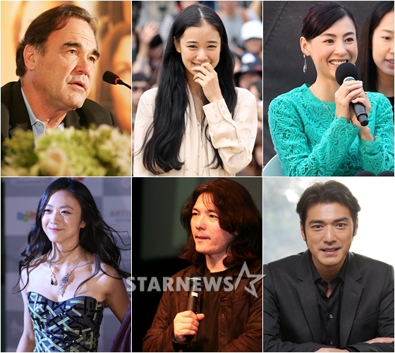 사진 왼쪽부터 시계방향으로 올리버 스톤 감독, 아오이 유우, 장백지, 금성무, 이와이 슌지 감독, 탕웨이 / 사진=스타뉴스