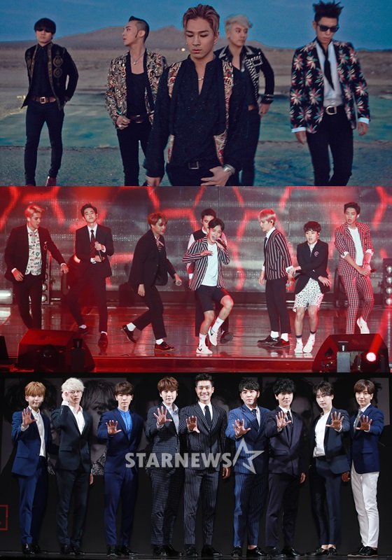 빅뱅, 엑소, 슈퍼주니어(위부터)