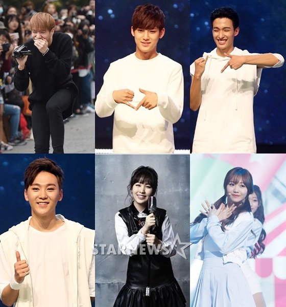 (왼쪽위부터) 갓세븐 유겸, 세븐틴 민규, 세븐틴 도겸, 러블리즈 류수정, 권진아, 갓세븐 승관 / 사진=스타뉴스, 소속사제공