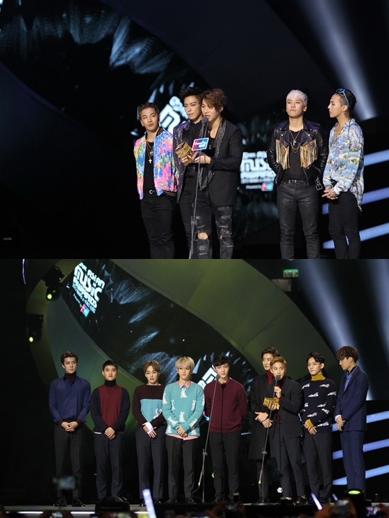 2015 MAMA에 참여한 빅뱅(사진 위), 엑소/사진제공=CJ E&M