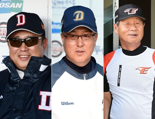 (왼쪽부터) 두산 김태형 감독-NC 김경문 감독-한화 김성근 감독. /사진=OSEN