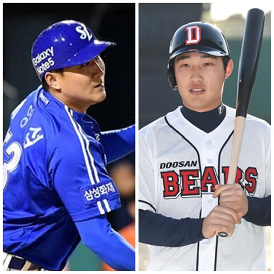 삼성의 배영섭(왼쪽)과 두산의 김인태. /사진=OSEN