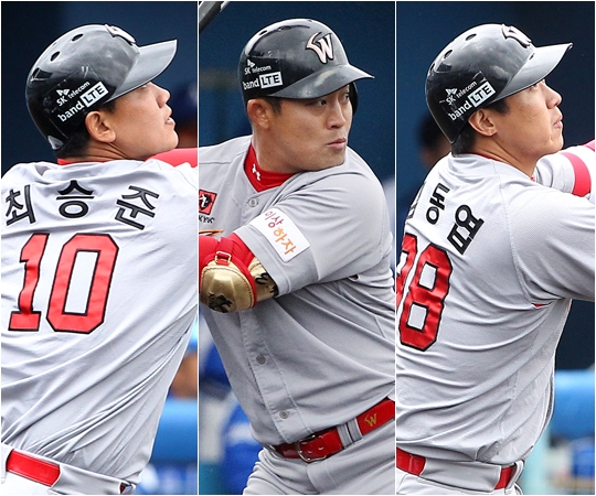 왼쪽부터 최승준, 정의윤, 김동엽. /사진=SK 와이번스 제공