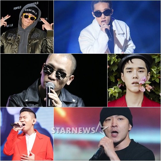 빈지노(왼쪽위부터 시계방향), 자이언티, 딘, 버벌진트, 크러쉬, 개코 / 사진=스타뉴스, 유니버설 뮤직