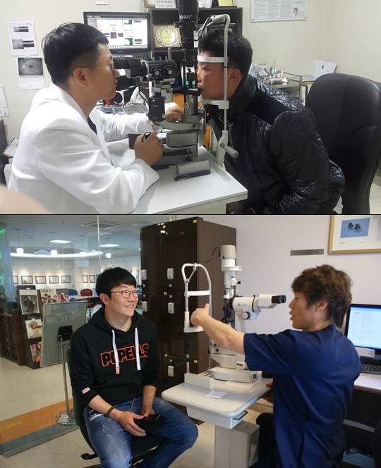 나지완과 양현종의 안과 검진 장면. /사진=KIA 타이거즈 제공