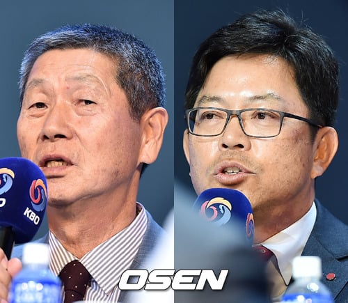 한화 김성근 감독(왼쪽), LG 양상문 감독(오른쪽).