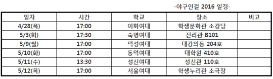 넥센의 '야구인걸 2016' 일정. /표=넥센 히어로즈 제공