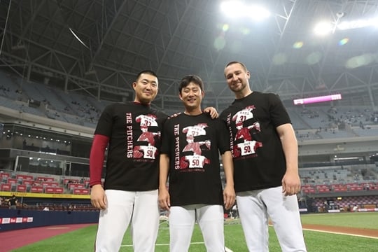 (왼쪽부터) 김세현-김상수-피어밴드. /사진=넥센 히어로즈 제공