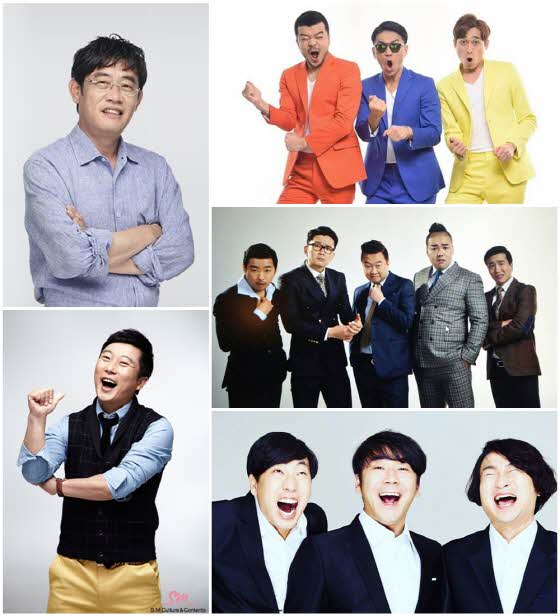 (왼쪽 위부터 시계방향) 이경규, 나몰라패밀리 팀(김태환, 김경욱, 고장환), 관객과의 전쟁 팀, 졸탄쇼 팀(정진욱, 이재형, 한현민), 이수근 /사진제공=코엔스타즈, 김경욱 SNS, 윤형빈소극장, 한현민 SNS, SM C&C