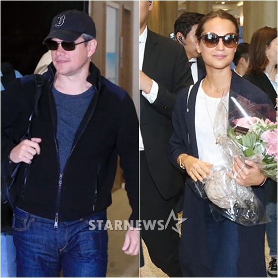 맷 데이먼(왼쪽)과 알리시아 비칸데르 /사진=이동훈, 이기범 기자