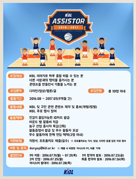 KBL이 제 1기 어시스터를 모집한다. /사진=KBL 제공