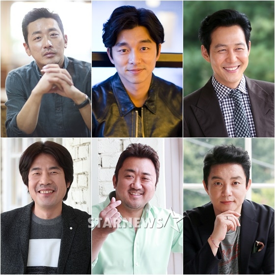 하정우(왼쪽위부터 시계방향), 공유, 이정재, 이범수, 마동석, 오달수 / 사진=스타뉴스
