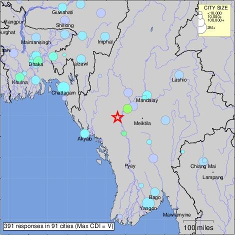 미얀마에 규모 6.8 지진이 발생했다./사진=미국 지질조사국(USGS)