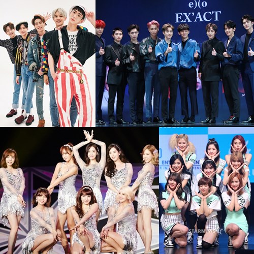 (왼쪽부터) 샤이니, 엑소, 트와이스, 소녀시대 /사진=스타뉴스, SM엔터테인먼트