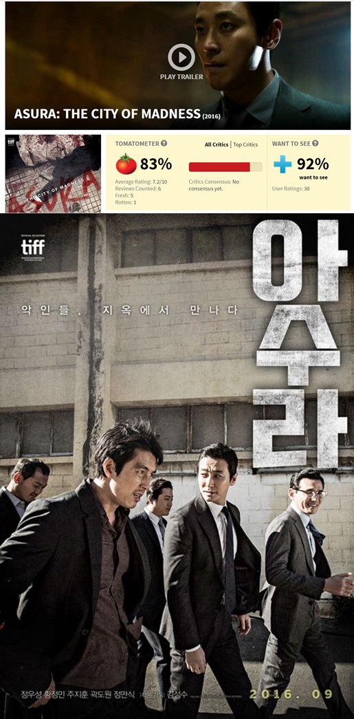 '아수라' /사진=로튼 토마토 화면 캡처, 영화 포스터