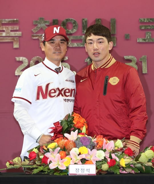 넥센 이장석 대표이사(좌)와 장정석 신임 감독. /사진=넥센 히어로즈 제공
