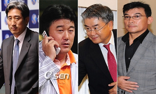(왼쪽부터) 박노준-민경삼-김태룡-박종훈 단장.