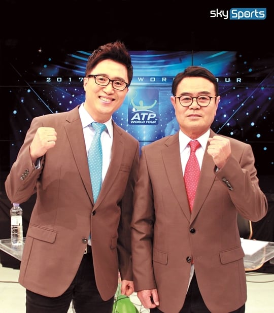 박찬 캐스터(좌)-김성배 해설위원(우)./사진=스카이스포츠 제공