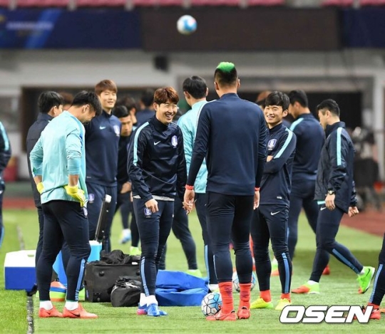 22일 대표팀 훈련 분위기가 좋다.