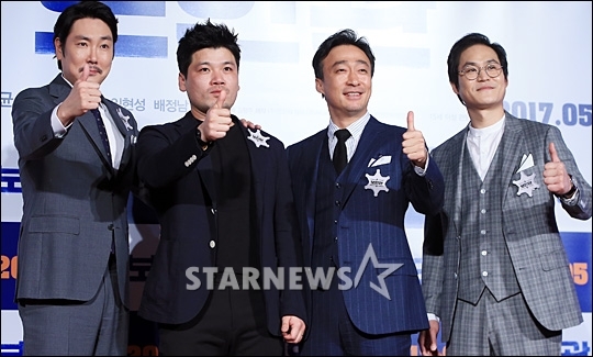 영화 '보안관'의 조진웅, 김형주 감독, 이성민, 김성균/사진=김창현 기자