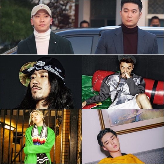 다이나믹 듀오(왼쪽위부터 시계방향), 비지, 딘, 지코, 타이어JK /사진제공=스타뉴스, Mnet