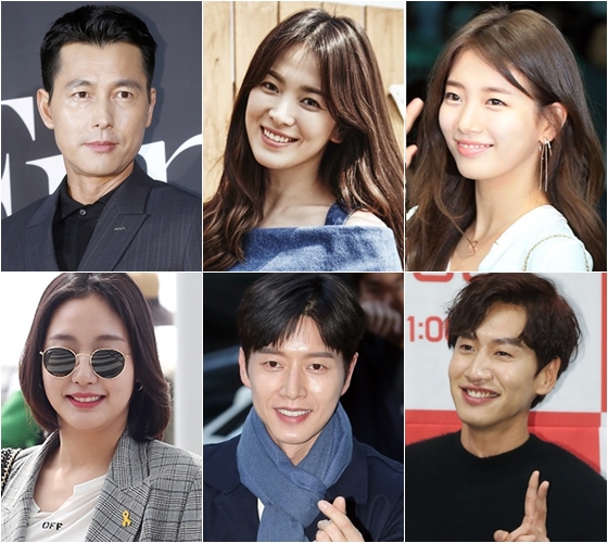 사진 왼쪽 위부터 시계방향으로 정우성, 송혜교, 수지, 이광수, 박해진, 김고은 / 사진=스타뉴스, UAA