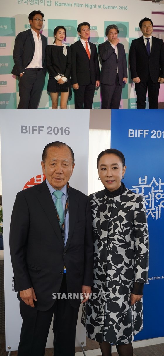 지난헤 제 69회 칸국제영화제에서 열린 영진위 '한국영화의 밤' 리셉션(사진 위)와 부산영화제 공식런천에 참석한 김동호 강수연 위원장 /사진=영화진흥위원회 제공, 스타뉴스