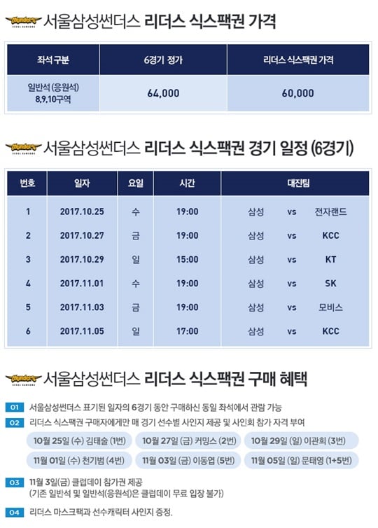 서울 삼성이 리더스 식스팩권을 판매한다. /사진=서울 삼성 제공