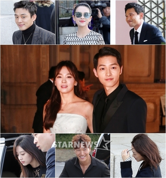 송중기 송혜교와 유아인 장쯔이 황정민 김지원 김종국 박보영 등 하객 / 사진=스타뉴스