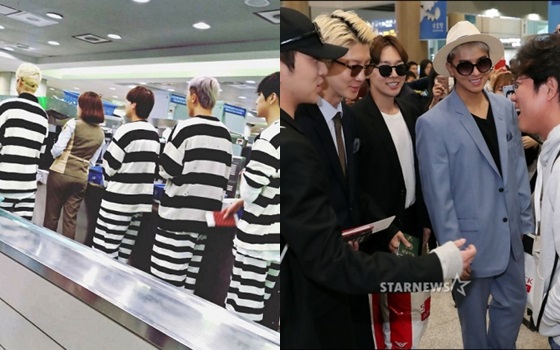 '꽃청춘' 출국 당시 포착된 위너(왼쪽)와 입국 당시 나영석 PD를 만난 위너의 모습/사진=인터넷 커뮤니티, 스타뉴스
