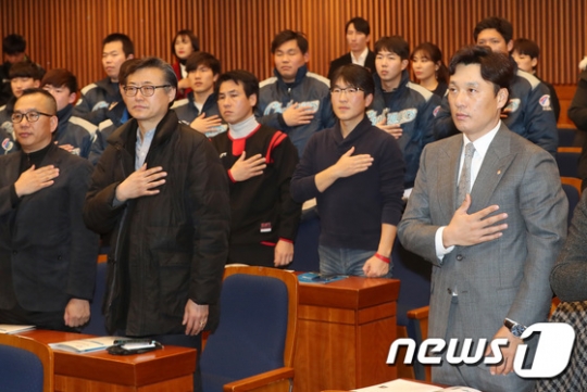 독립리그 이준석 총재 취임식에 참석한 이승엽 /사진=뉴스1