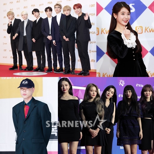 (왼쪽 위부터) 방탄소년단, 아이유, 레드벨벳, 혁오 /사진=스타뉴스