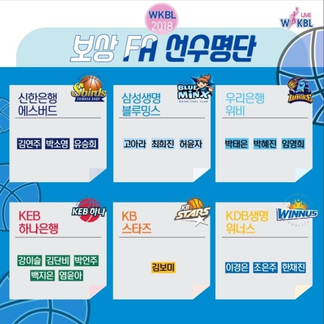 2018 WKBL FA 명단 /표=WKBL 제공