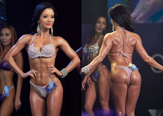 지난 4월 열린 머슬 마니아 대회 비키니 부문 1위 당시 최은주의 모습 /사진=임지민 작가