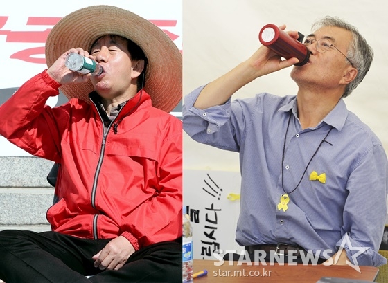 '드루킹 특검' 을 위한 단식농성을 벌인 김성태 자유한국당 원내대표, 2014년 현역 의원시절 세월호특별법 제정을 위한 단식농성을 벌인 문재인 대통령/사진=뉴스1, 머니투데이