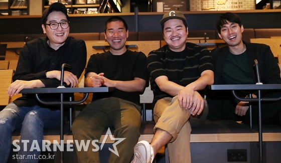 영화 '튼튼이의 모험'의 고봉수 감독, 배우 김충길, 신민재, 백승환(사진 맨 왼쪽부터)/사진=김휘선 기자