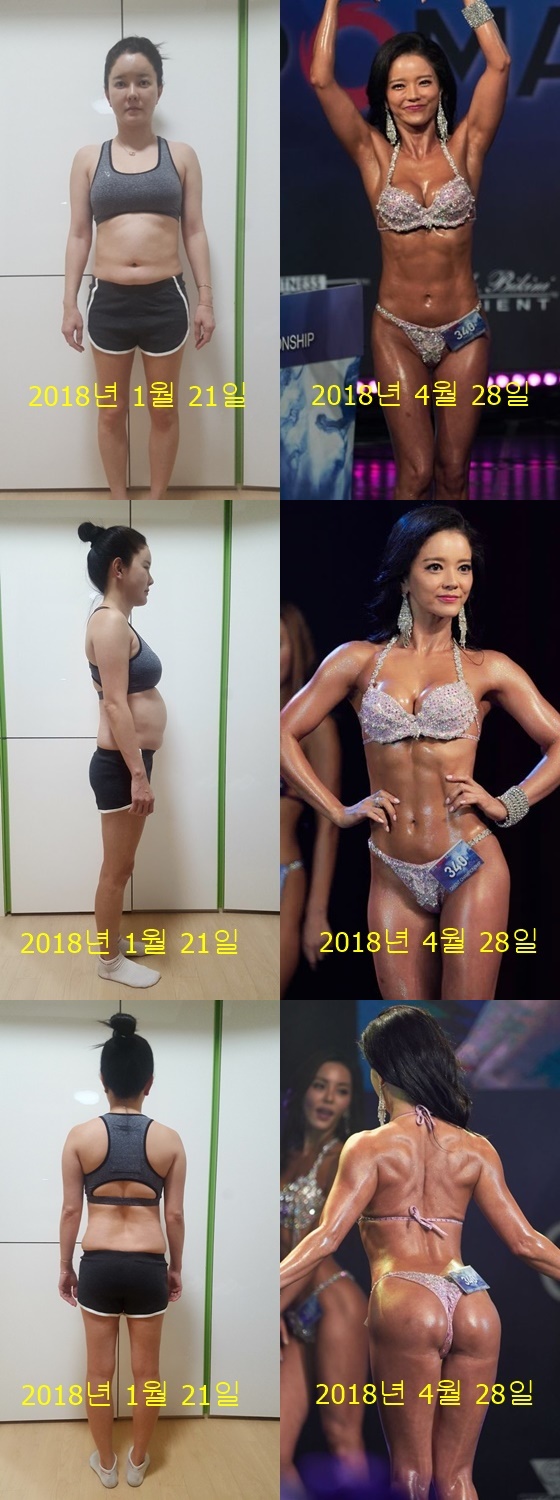 사진='머슬여제'로 거듭난 최은주가 경험한 3개월 간의 극명한 변화가 담긴 '비포 앤 애프터' 모습.