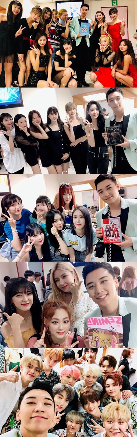 가수 승리와 (맨 위부터) 트와이스, 에이핑크, 여자친구, 구구단 세미나, 세븐틴/사진=승리 인스타그램