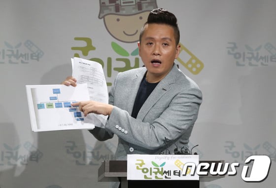 임태훈훈 군인권센터 소장이 24일 오전 서울 마포구 노고산동 이한열기념관에서 기무사 계엄령 문건 관련 브리핑을 열고 있다. /사진=뉴스1