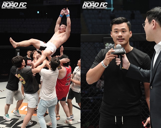 미들급 챔피언 라인재와 도전자 입장이 된 황인수. /사진=로드FC 제공