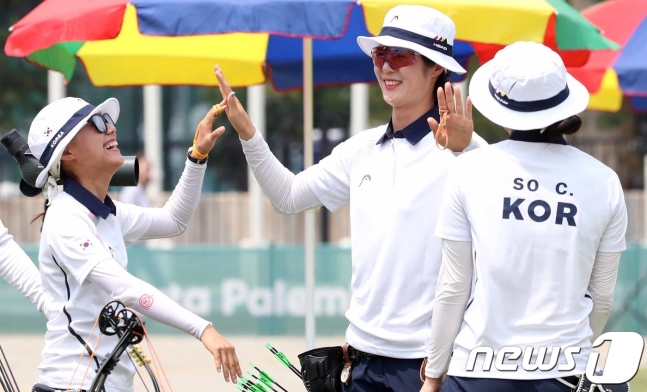 한국 여자 양궁이 컴파운드 단체전 결승에 올랐다. /사진=뉴스1