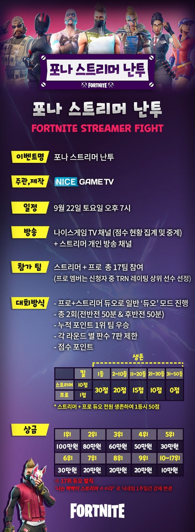 '포트나이트 스트리머 난투' 3회차가 22일 진행된다. /사진=나이스게임TV 제공