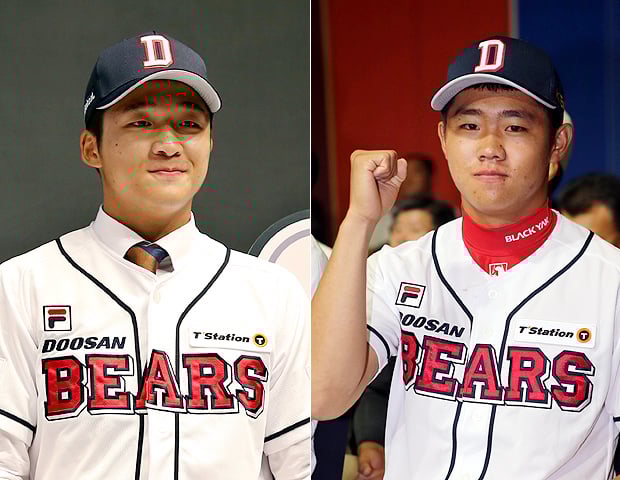 김대한(왼쪽)과 전창민 /사진=두산 베어스 제공