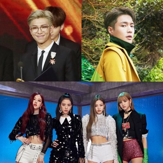 (왼쪽 위부터) 방탄소년단 RM, 엑소 레이, 블랙핑크 /사진=스타뉴스, SM엔터테인먼트, YG엔터테인먼트
