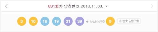 /사진=로또 831회차 당첨번호