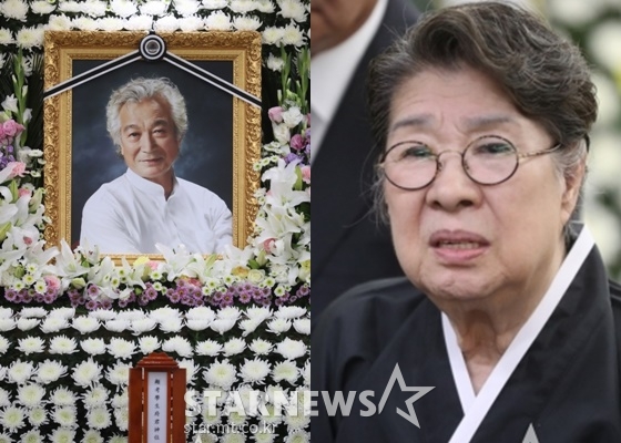 고 신성일 빈소(왼쪽) 고인의 유언을 전하는 엄앵란 / 사진=사진공동취재단(스타뉴스)